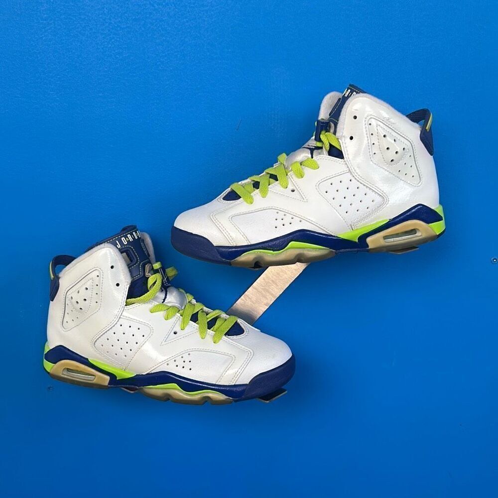 Nike Air Jordan 6 Retro GG Youth 6.5Y Fierce Green White Blue Shoes 543390-108